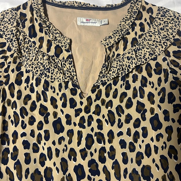 Vineyard Vines Borderline Ruffle Long Sleeve Blouse Women S Cheetah Lined - Picture 4 of 11